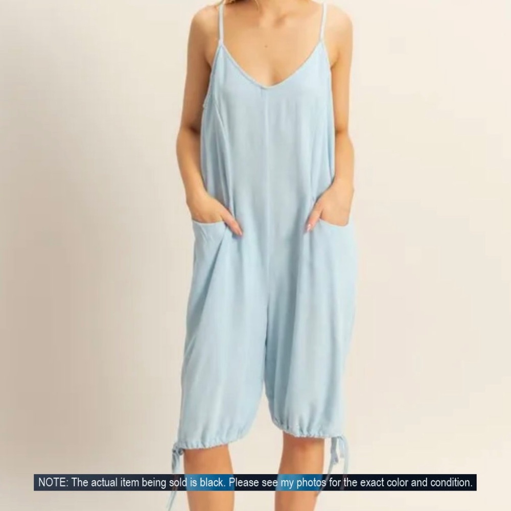 HYFVE Black V-Neck Pocket Detail Side Tie Hem Romper. Size M.